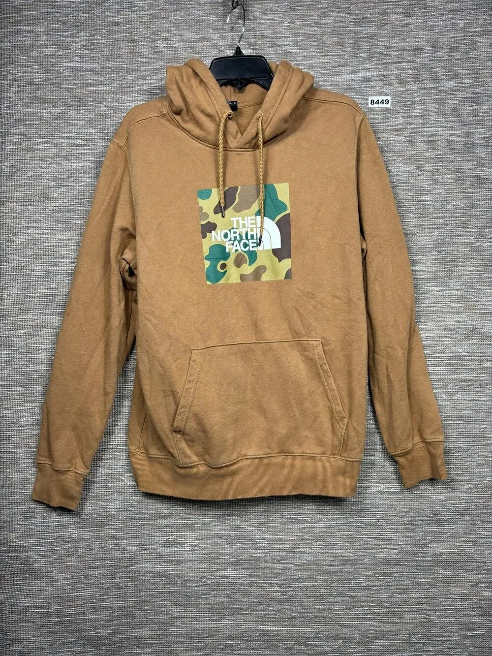 The North Face Hoodie Mens Medium Brown Camo Box Logo Fleece Pullover Sweatshirt